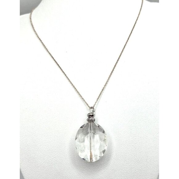 Faceted Crystal Pendant Necklace With Silver Tone Chain - Picture 2 of 2